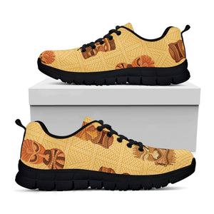 Tribal Tiki Mask Pattern Print Black Running Shoes