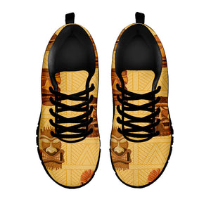 Tribal Tiki Mask Pattern Print Black Running Shoes