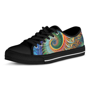 Trippy Fractal Print Black Low Top Sneakers