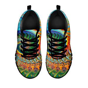 Trippy Fractal Print Black Running Shoes