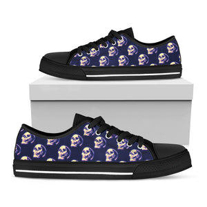 Trippy Skull Pattern Print Black Low Top Sneakers