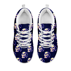 Trippy Skull Pattern Print White Running Shoes