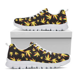 Trippy Weed Leaf Pattern Print White Running Shoes