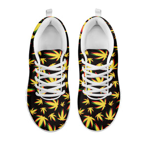 Trippy Weed Leaf Pattern Print White Running Shoes