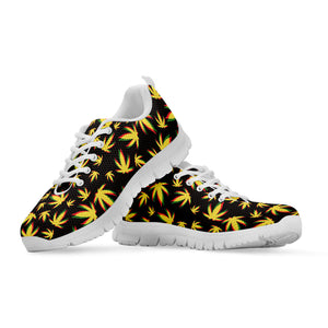Trippy Weed Leaf Pattern Print White Running Shoes