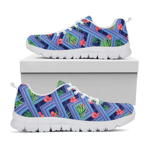 Tropical Aztec Geometric Pattern Print White Running Shoes