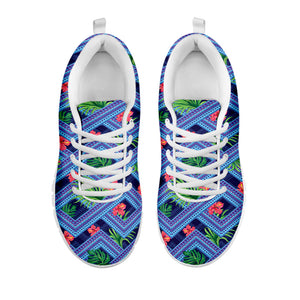 Tropical Aztec Geometric Pattern Print White Running Shoes