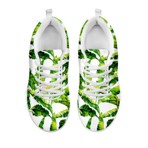 Tropical Banana Leaves Pattern Print White Running Shoes