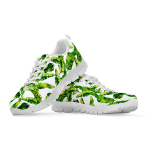 Tropical Banana Leaves Pattern Print White Running Shoes