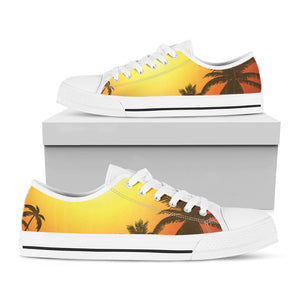 Tropical Beach Sunset Print White Low Top Sneakers