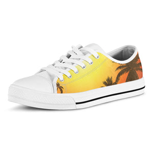Tropical Beach Sunset Print White Low Top Sneakers