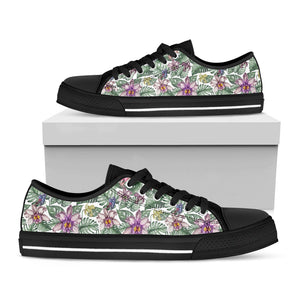 Tropical Cattleya Pattern Print Black Low Top Sneakers