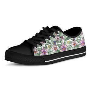 Tropical Cattleya Pattern Print Black Low Top Sneakers