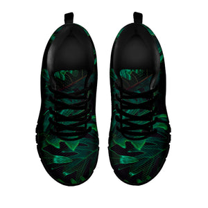 Tropical Fern Leaf Print Black Running Shoes