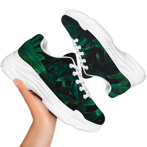Tropical Fern Leaf Print White Chunky Shoes