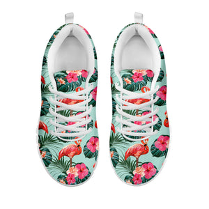 Tropical Floral Flamingo Pattern Print White Running Shoes