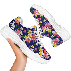 Tropical Frangipani Plumeria Print White Chunky Shoes
