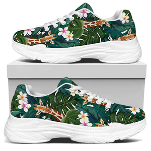 Tropical Giraffe Pattern Print White Chunky Shoes
