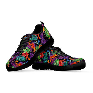 Tropical Hawaiian Jungle Print Black Running Shoes