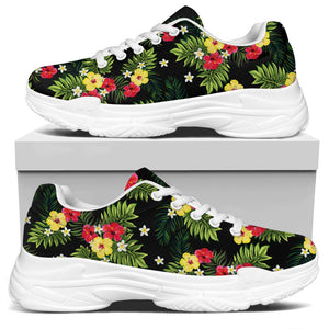 Tropical Hibiscus Aloha Pattern Print White Chunky Shoes