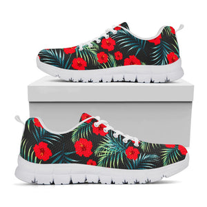 Tropical Hibiscus Leaves Pattern Print White Running Shoes