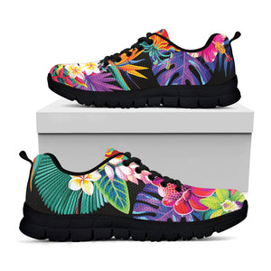 Tropical Hummingbird Print Black Running Shoes