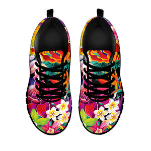 Tropical Hummingbird Print Black Running Shoes