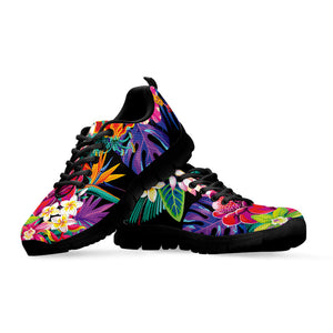 Tropical Hummingbird Print Black Running Shoes
