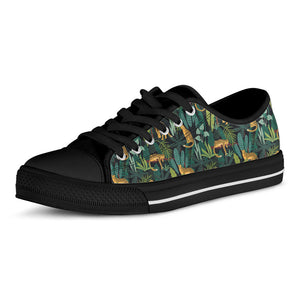 Tropical Jaguar Pattern Print Black Low Top Sneakers