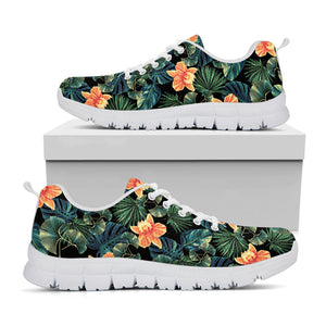 Tropical Leaf And Hawaiian Flower Print White Running Shoes