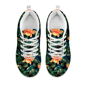 Tropical Leaf And Hawaiian Flower Print White Running Shoes