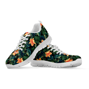 Tropical Leaf And Hawaiian Flower Print White Running Shoes