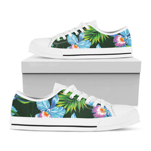 Tropical Orchid Flower Pattern Print White Low Top Sneakers