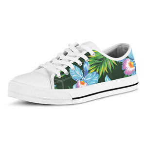 Tropical Orchid Flower Pattern Print White Low Top Sneakers