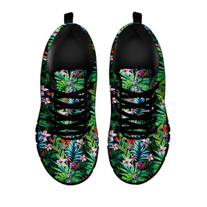 Tropical Palm And Hibiscus Print Black Running Shoes