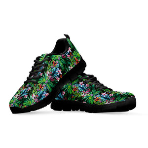 Tropical Palm And Hibiscus Print Black Running Shoes