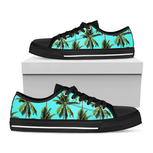Tropical Palm Tree Pattern Print Black Low Top Sneakers