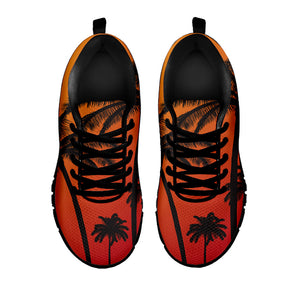 Tropical Palm Tree Sunset Print Black Running Shoes