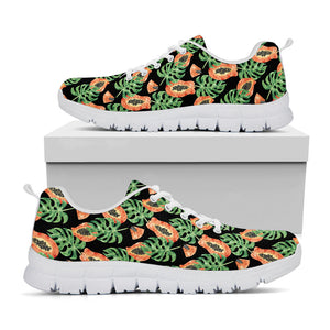 Tropical Papaya Pattern Print White Running Shoes
