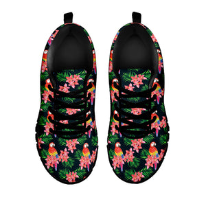 Tropical Parrot Pattern Print Black Running Shoes
