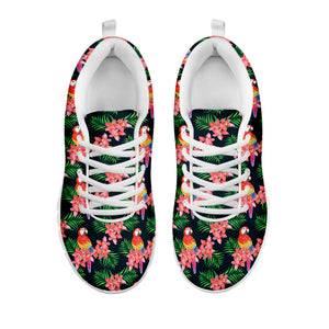 Tropical Parrot Pattern Print White Running Shoes