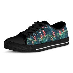 Tropical Plants Hawaii Pattern Print Black Low Top Sneakers