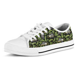 Tropical Sloth Pattern Print White Low Top Sneakers