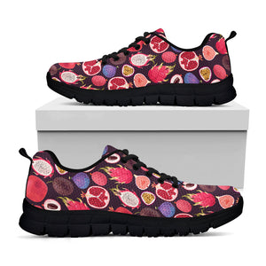 Tropical Summer Fruits Pattern Print Black Running Shoes