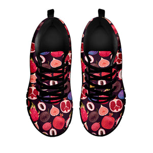 Tropical Summer Fruits Pattern Print Black Running Shoes