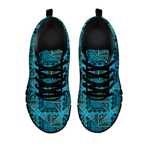 Turquoise African Ethnic Pattern Print Black Running Shoes