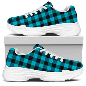 Turquoise And Black Buffalo Check Print White Chunky Shoes