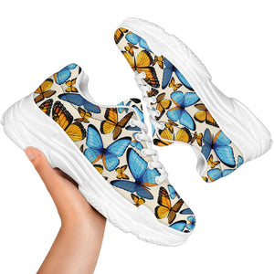 Turquoise And Orange Butterfly Print White Chunky Shoes