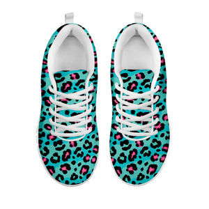 Turquoise And Pink Leopard Print White Running Shoes