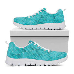 Turquoise Argyle Pattern Print White Running Shoes